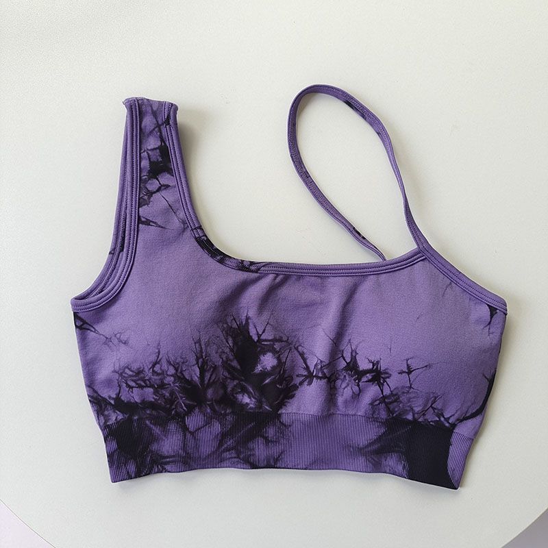 Cintura alta, cadera, melocotón, traje de teñido anudado deportivo, traje de yoga de hombro inclinado a prueba de golpes para mujer