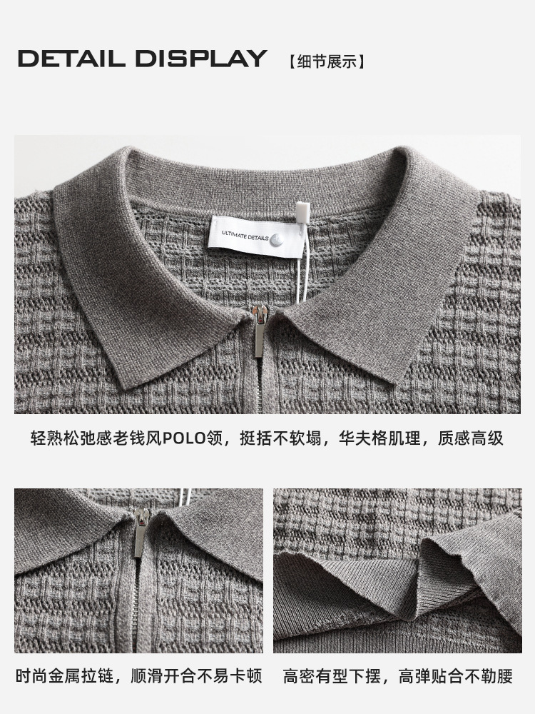 Cross-border hombre antiguo estilo de hielo de alto nivel camiseta de polo de punto de seda de hielo de verano con solapa de negocios de ropa casual de hombre blusa