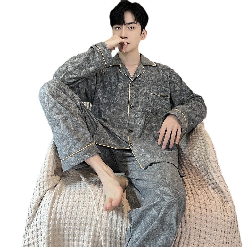 Pijamas de terciopelo para hombres primavera, otoño, invierno, terciopelo de coral más cálido, terciopelo de isla, cardigan, conjunto de ropa para el hogar