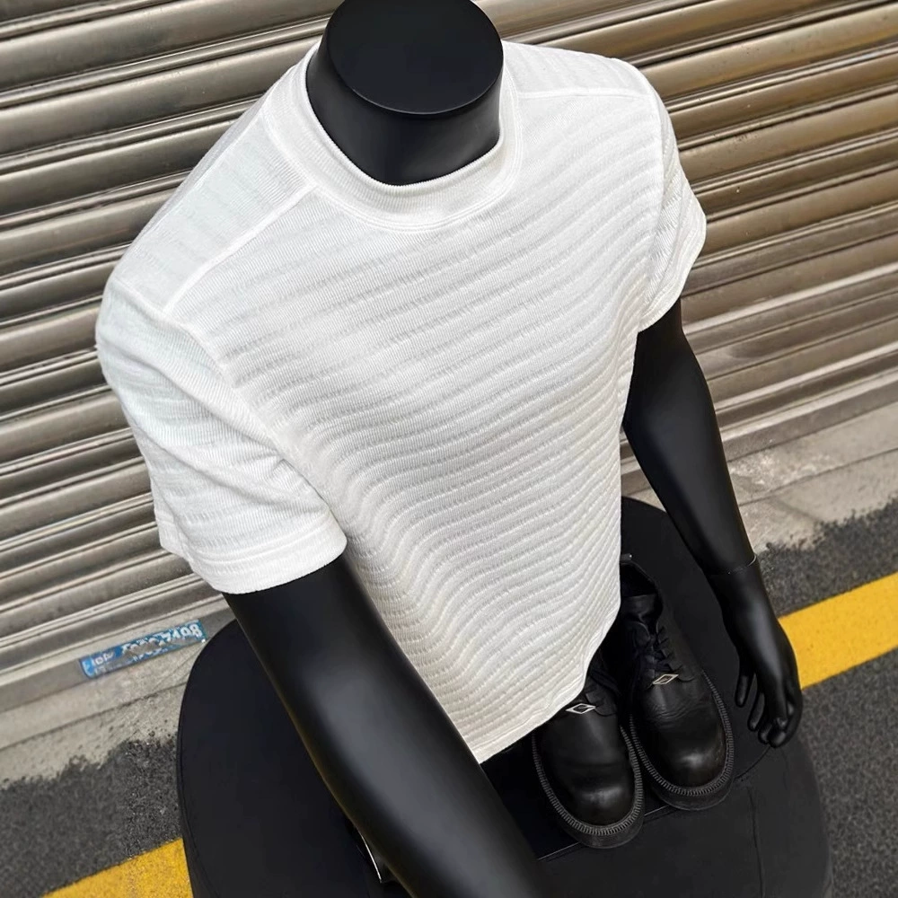 Белая текстура смешанная жаккардовая рубашка с короткими рукавами для мужчин летом