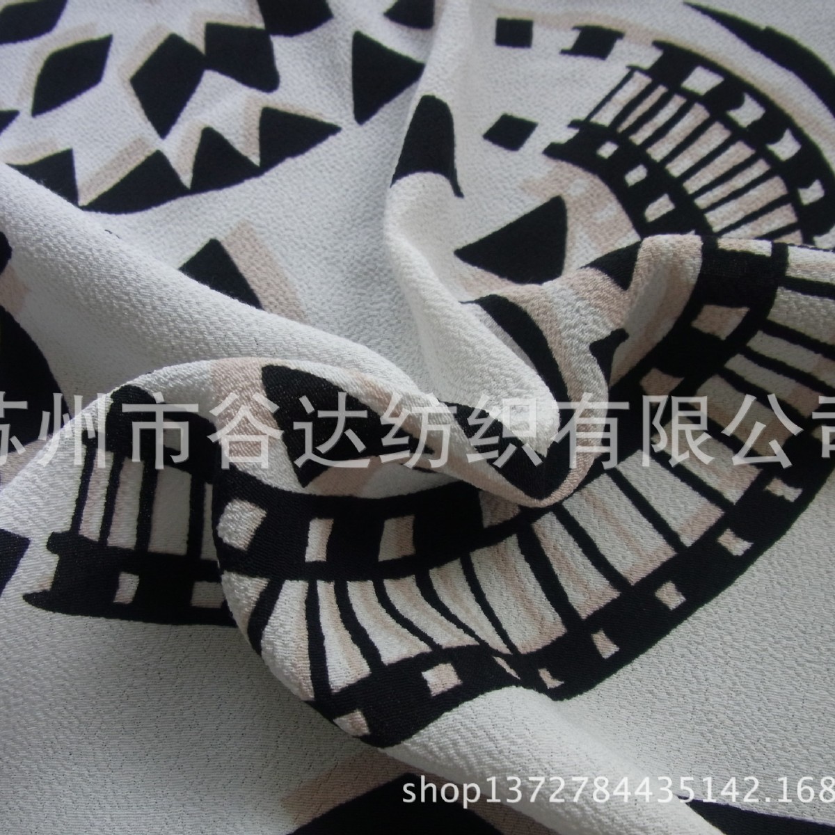 供应人丝布料：粘重绉印花    加厚富丽绉120D人造丝*16S人棉