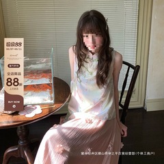 芝士日 原创粉色改良新中式立领衣夏季特绝美通勤气质套装女串珠
