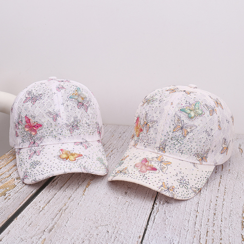 New Fashion Lace Mesh Baseball Cap With Rhinestone Butterfly Decoration, Breathable And Elegant For Outdoor Travel_voghion.com