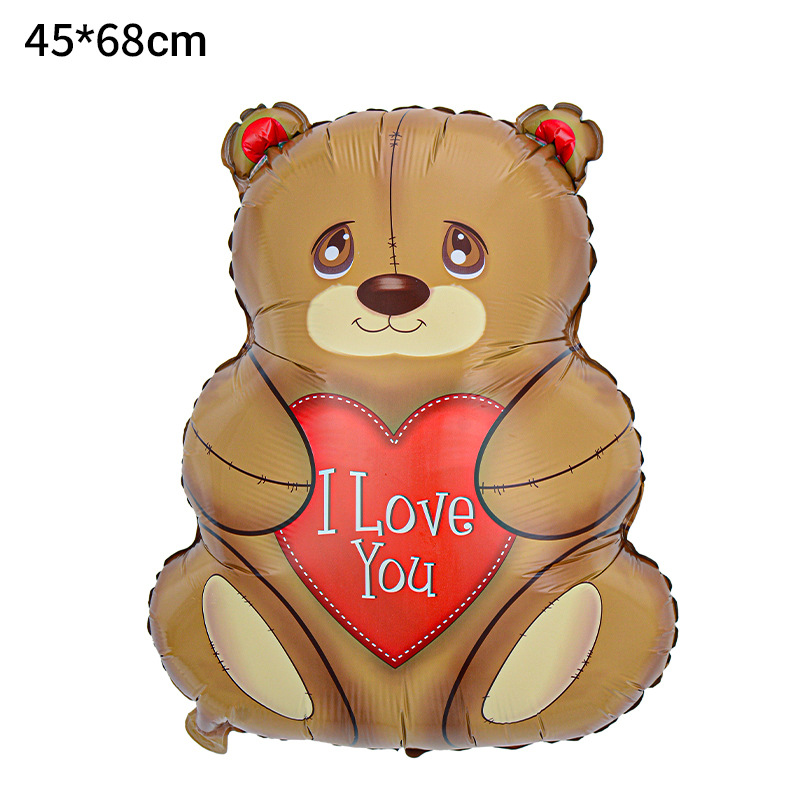 Decoración de San Valentín de Amazon, globo en forma de corazón, oso de dibujos animados, corazón de amor unido, globo de San Valentín, globo de aluminio