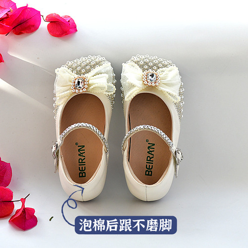 Children's shoes, girls' genuine leather princess shoes, crystal soft soles for campus performances, top-layer pigskin breathable girls' leather shoes, sweet