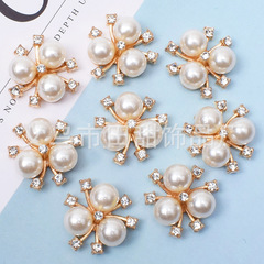 新款時尚三顆珍珠花心合金配件 頭飾服裝合金飾品配件diy髮飾材料