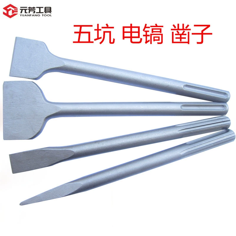 Плоское долото на кончике ручки с пятью ямами. Электрический молоток ударного сверла.