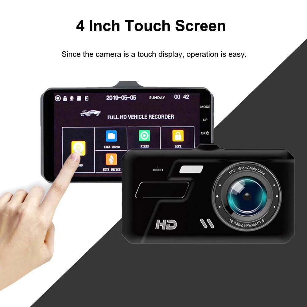 Cross-Border Bestseller Touchscreen Dual-Lens Dash Cam Hd 1080P Aluminum Alloy Front and Rear Dual Recording Car Camera