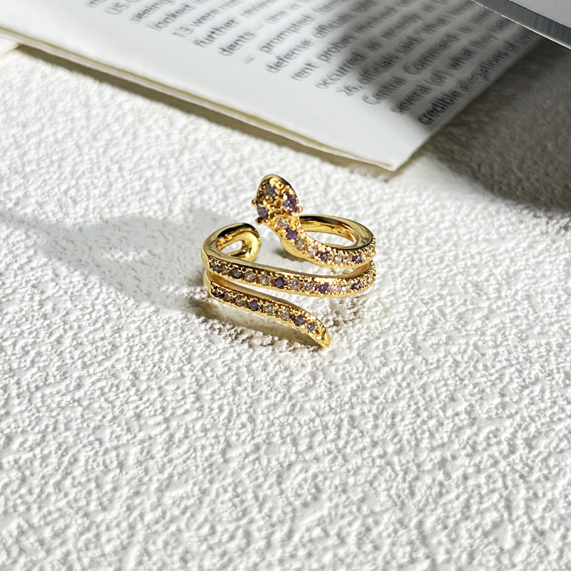 6g Weight Zircon Inlay Material Open Rings Classification Adjustable Ring Size 1 Piece Quantity Daily Occasion Copper Material Snake Pattern All Seasons Season Women's Gender Inlay Design IG Style Style Wholesale Jewelry IG Style Snake Copper Zircon Inlay Open Rings 14