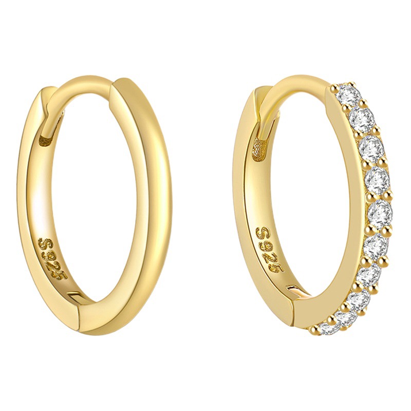Nueva moda europea y americana simple ins estilo s925 plata esterlina asimétrica diamante incrustado pendientes clásicos oreja hebilla pendientes