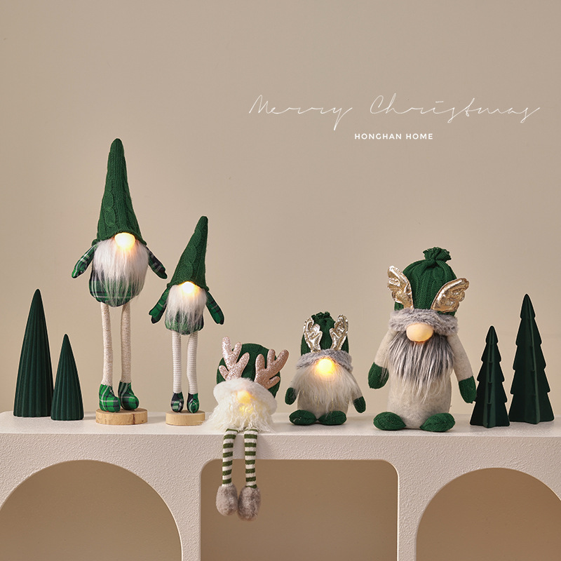 Regalos de Navidad con luces Decoraciones de Navidad Adornos de mesa Muñeca de Navidad verde sin rostro Muñeca Goblin