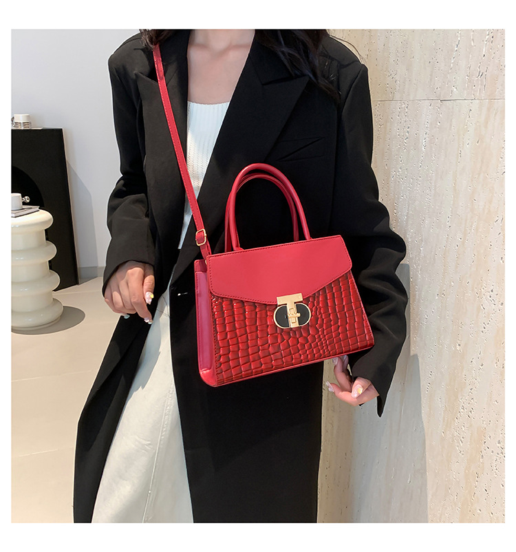 Korean Women's 2024 New Crocodile Pattern Single Shoulder Crossbody Fashion Handheld Small Square Bag_voghion.com