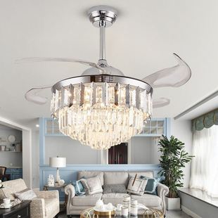 Cross-border European-style invisible fan lamp living room bedroom dining room ceiling fan lamp Nordic light luxury crystal chandelier Zhongshan factory