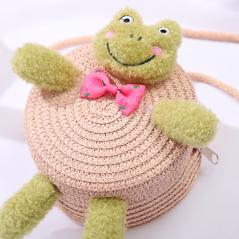 138g Weight Weave Fashion Element Zipper Closure Type Single Shoulder Strap Strap Type Straw Bag Bags Type Casual, Holiday Occasion Straw Material Animal, Cartoon Pattern Spring&Summer Season Kid'S Gender Cute Style Round, Bucket Shape Kid'S Straw Animal Cartoon Cute Weave Round Bucket Zipper Straw Bag 16