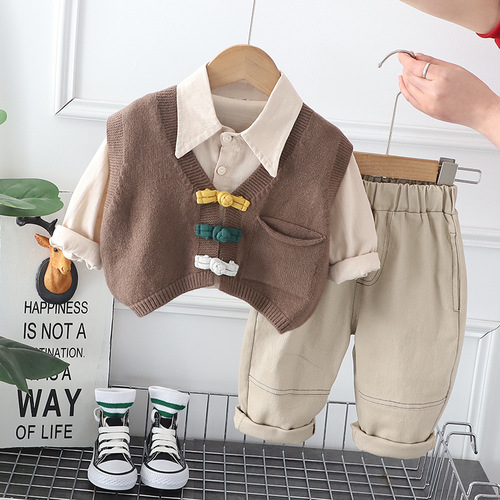  handsome boys 'spring suit for boys and babies, British sweater cardigan, children's gentlemen's spring and autumn three-piece set