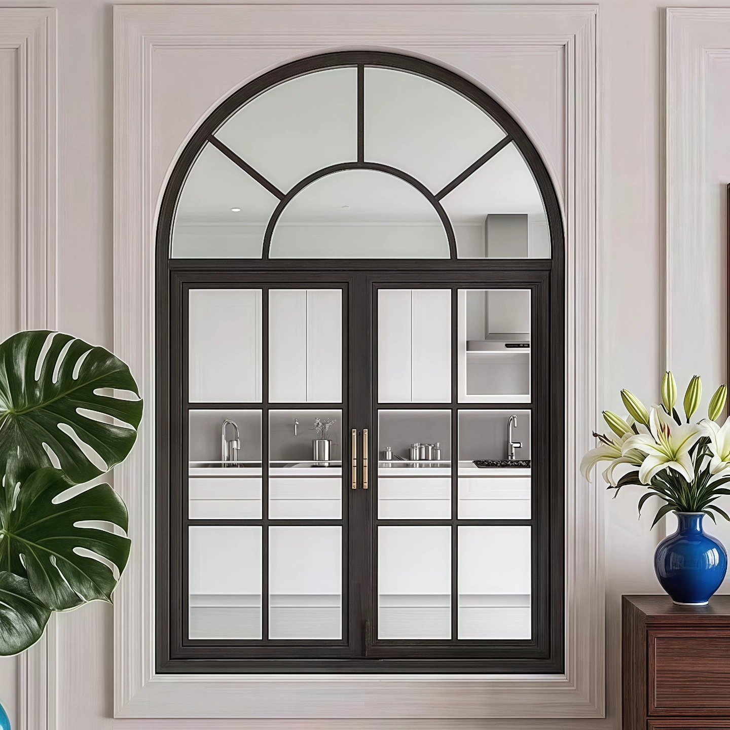Ventanas deslizantes francesas ventanas retro ventanas de arco de hierro forjado ventanas de vidrio templado ventanas de aluminio particiones decorativas image 7