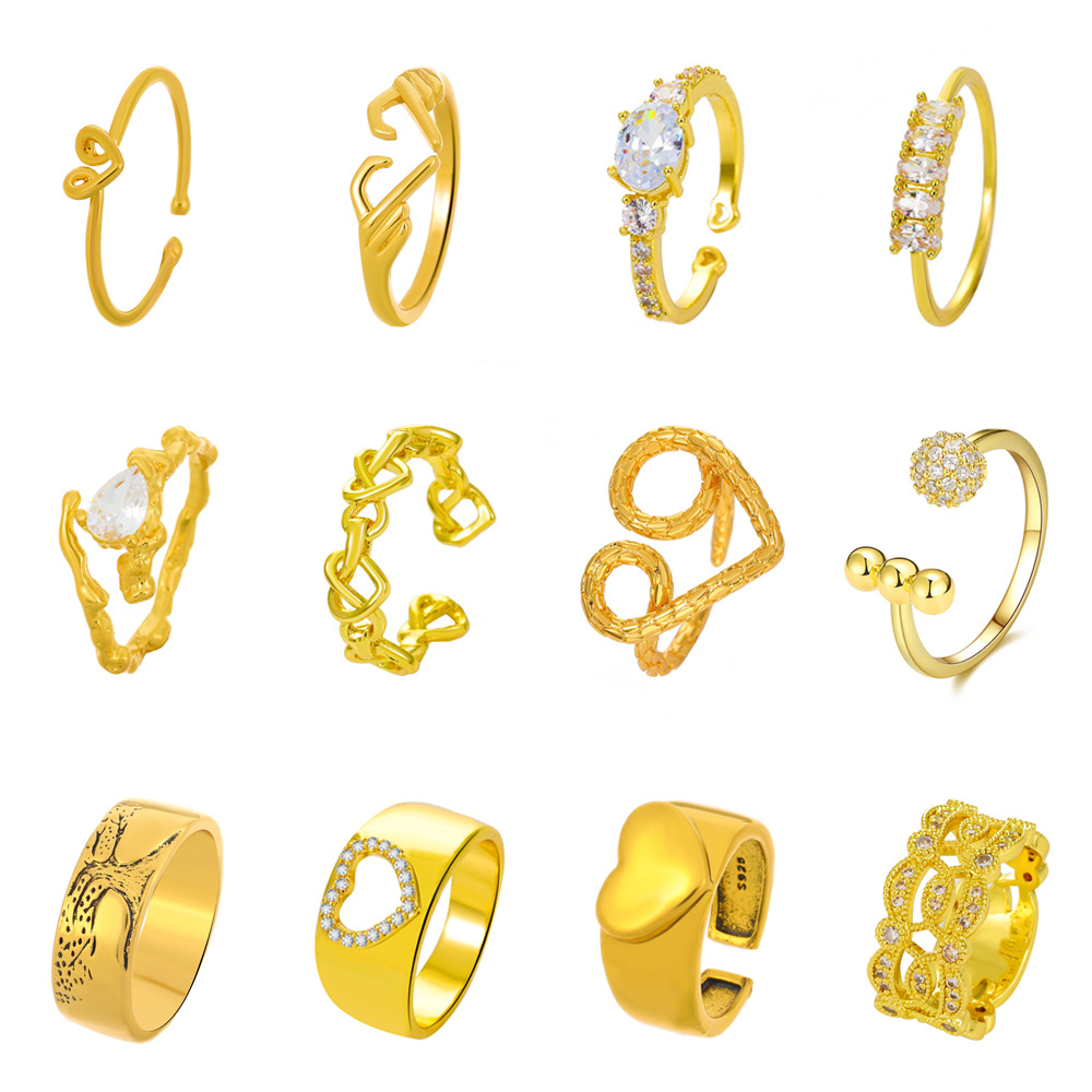 Retro one size fashionable elegant copper geometric ring with zircon