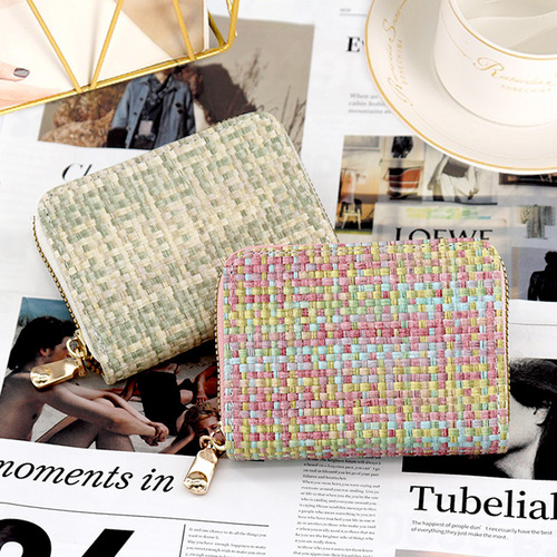 New woven pattern card holder for women, European and American fashion accordion card holder, coin purse, multiple card slots, large capacity card holder, credit card
