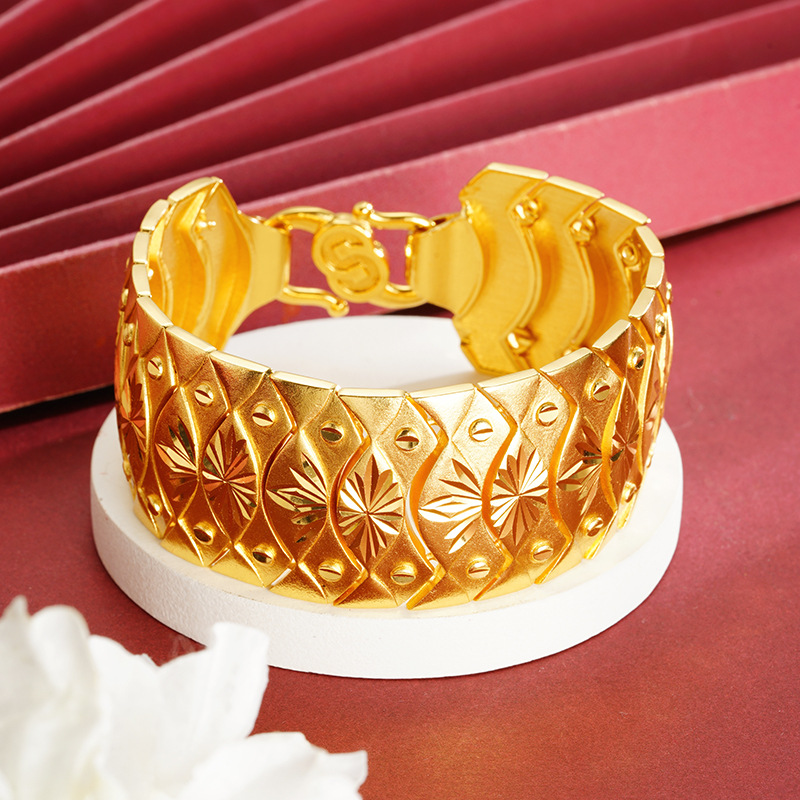 Brazalete de oro de arena hombre jefe cadena temperamento retro versátil alta sensación de joyería chapada en oro bronce joyería no se desvanecerá al por mayor