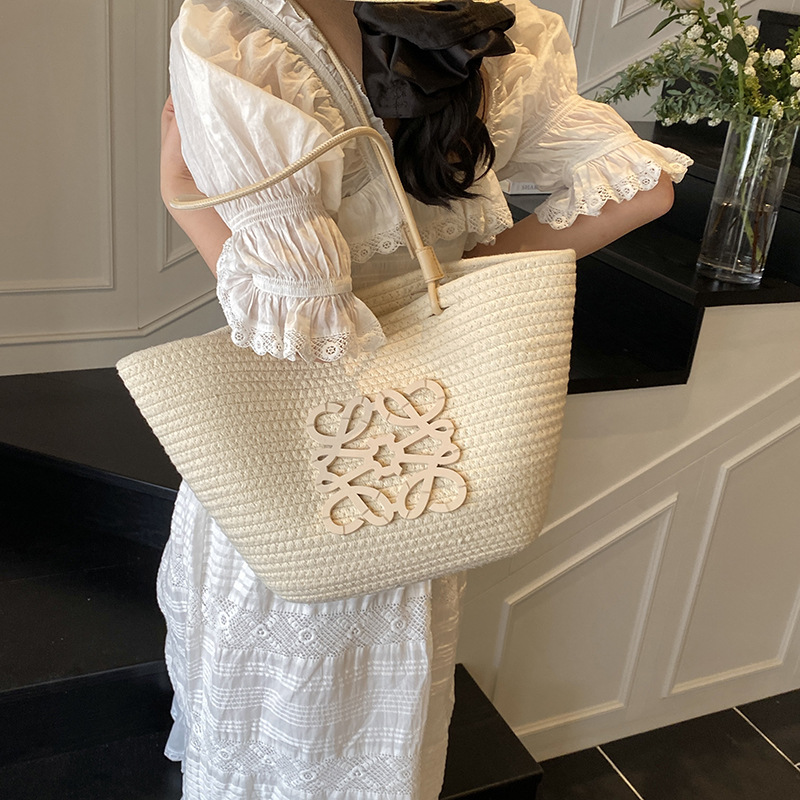 French Style Straw Bag For Women 2025 New Summer Beach Vacation Large Capacity Tote Basket Bag - Thumbnail 4