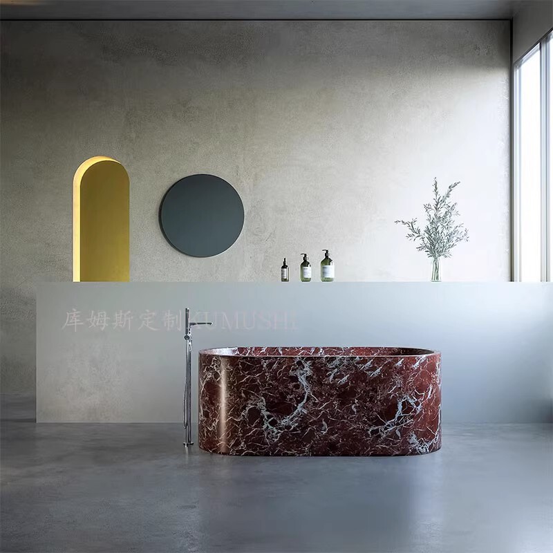 Natural Marble Integrated Bathtub High-end Villa Bathrooms Bath Tubs Freestanding Stone Bathtub