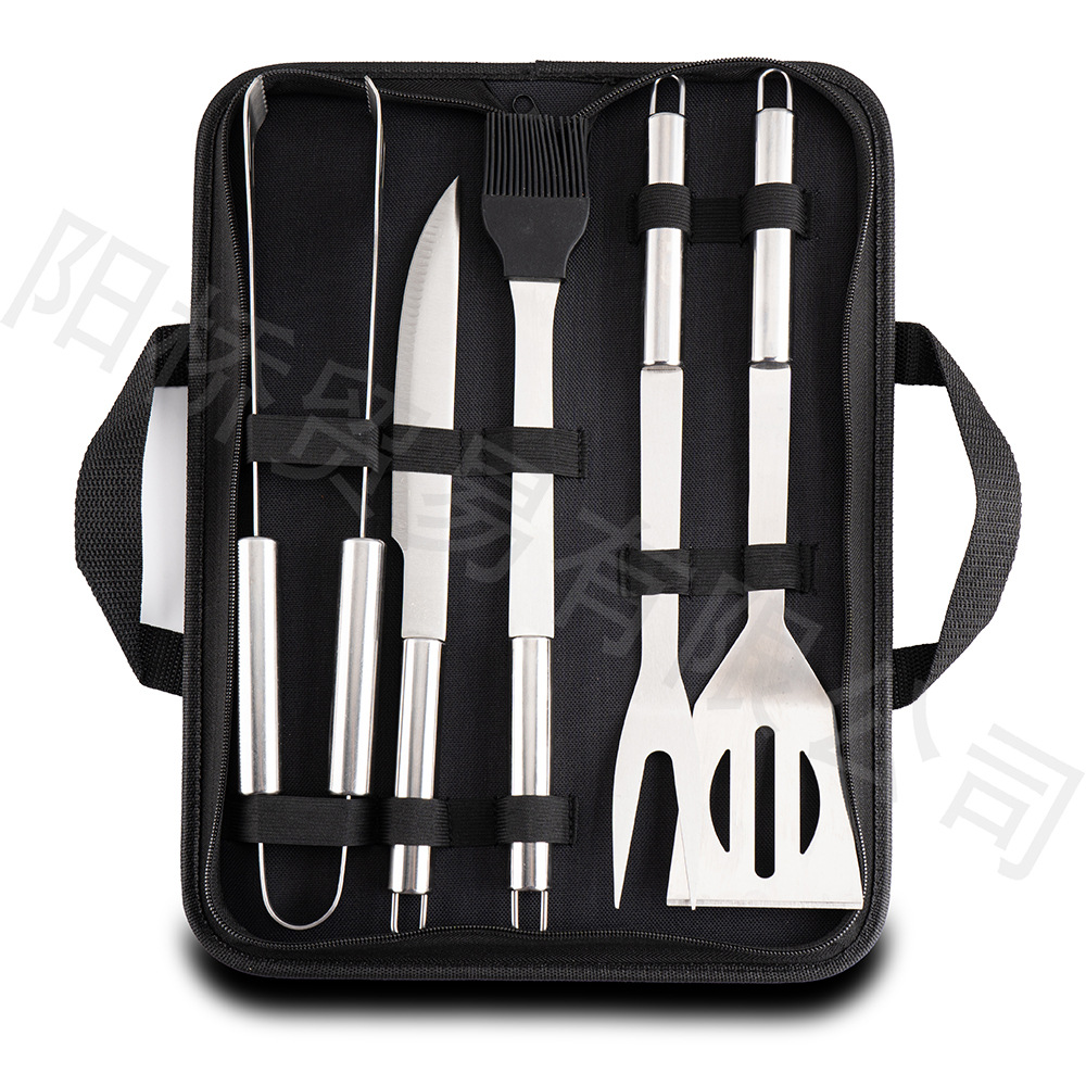 Spot Source Fabricante BBQ Juego de barbacoa de bolsa de tela Oxford Juego de abrazadera de pala de acero inoxidable Juego de asa de tubo redondo para hornear