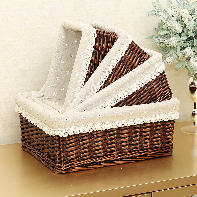 Cesta de almacenamiento tejida de ratán cesta tejida caja de almacenamiento de artículos diversos snack caja de almacenamiento de juguete caja de almacenamiento