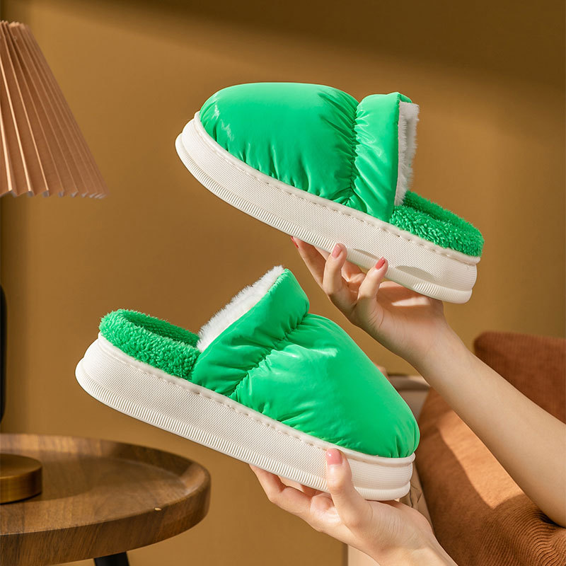 Zapatillas de algodón para mujer invierno casa pareja casa interior antideslizante piso cálido fondo grueso felpa Zapatillas de algodón invierno