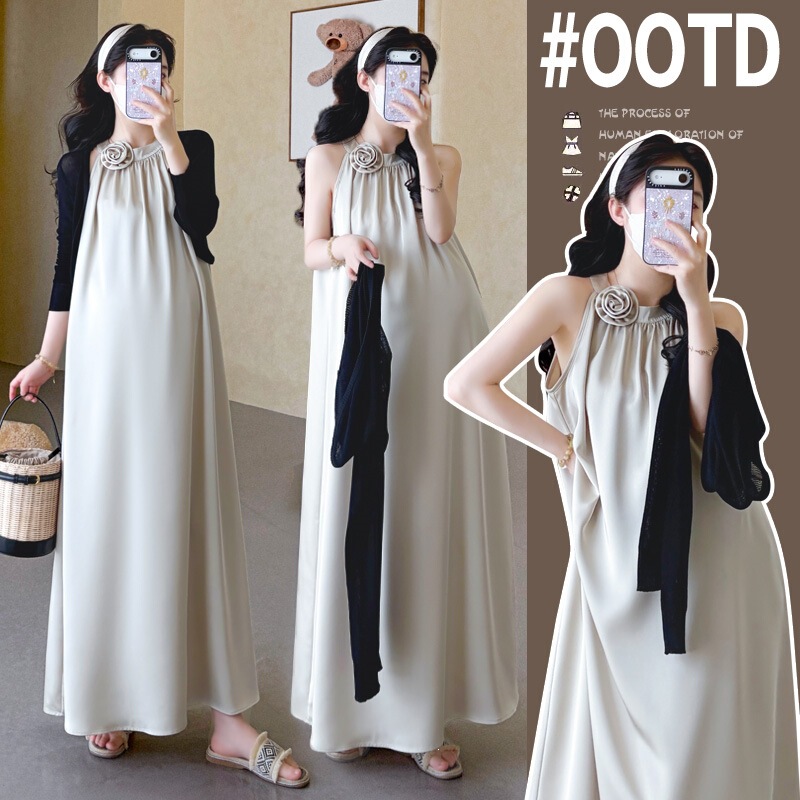 Maternity Wear 2026 Summer New Style Plus-Size Acetate Satin Tank Dress + Small Cardigan Two-Piece Set Maternity Dress