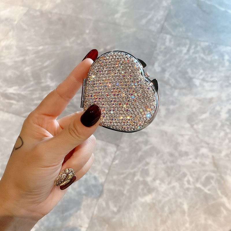 63g Weight Mirror Makeup Tools Types 1 Piece Quantity Rhinestone Material Heart Shape Pattern Glam, Shiny Style Glam Shiny Heart Shape Rhinestone Mirror 1 Piece 2