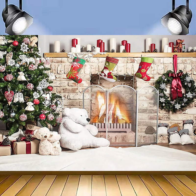 Amazon Indoor Christmas Fireplace Theme Photography Background Cloth 5x3ft Export Christmas Party Photo Banner