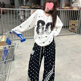 星星满印三条杠弯刀休闲裤裤子女款2026夏季新款宽松阔腿运动裤潮