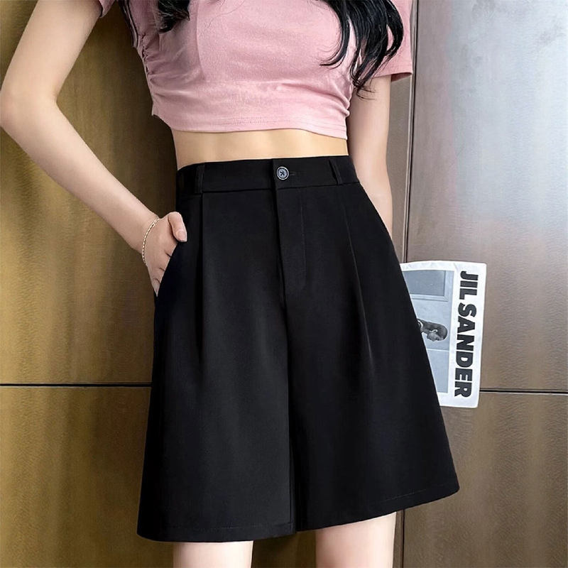 Black Suit Shorts for Women, Summer Thin Style, 2026 New High-Waisted Wide-Leg Ice Silk Plus-Size Slimming Casual Knee-Length Shorts Black Suit Shorts for Women, Summer Thin Style, 2026 New High-Waisted Wide-Leg Ice Silk Plus-Size Slimming Casual Knee-Length Shorts