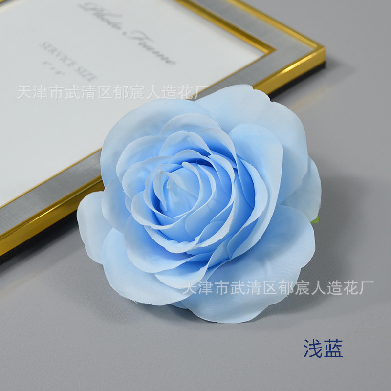 ローズ造花ハイエンドブルーフラワー結婚式の装飾偽花芯ローズヘッドローズフラワー卸売|undefined