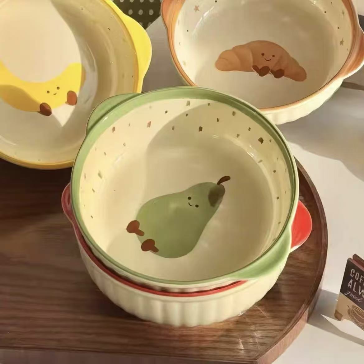 [Green Pear] 6-inch baby bowl + green pear spoon