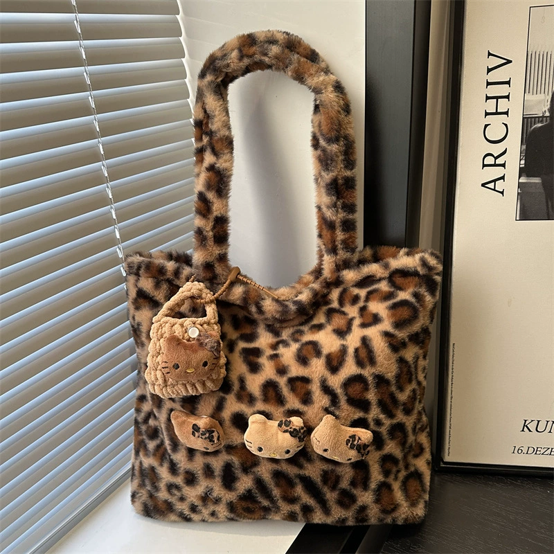 Осенняя и зимняя новая плюшевая сумка с леопардовым принтом шерстяная сумка с большой емкостью на плечо сумка осенью и зимой милый ленивый ветер подмышечная сумка