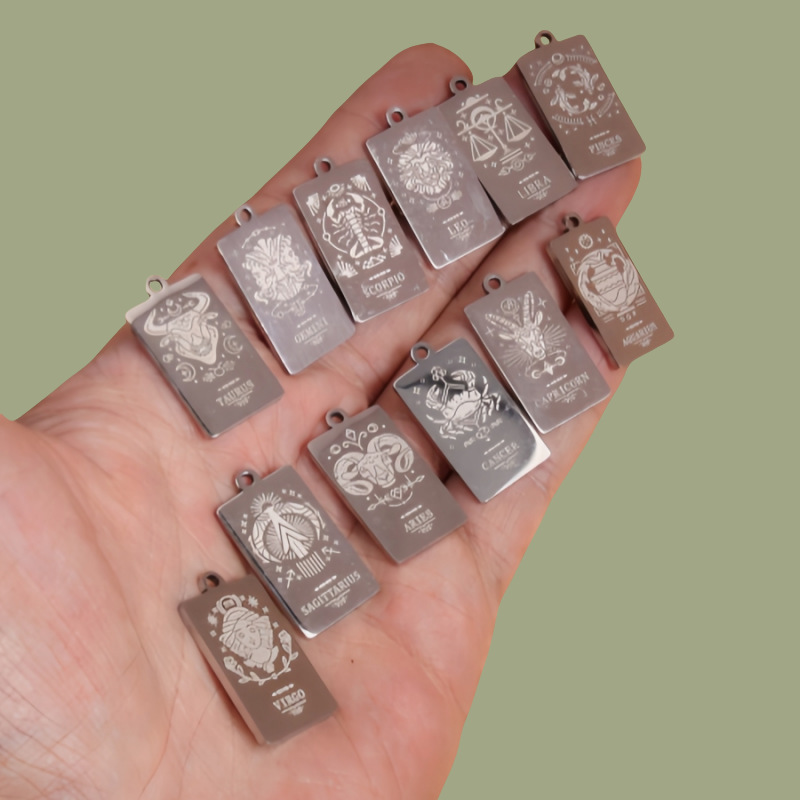 Cross-Border New Twelve Constellations Stainless Steel Pendant DIY Charm Necklace Bracelet Jewelry Crafts Making San99