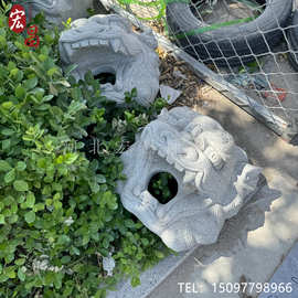 石雕吐水神兽狮子兽头石头摆件复古庭院水景墙壁园林水池喷泉户外