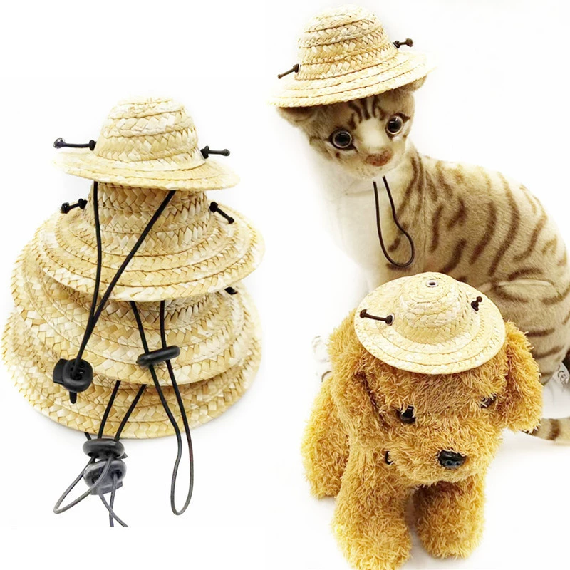 В наличии зоотовары шляпа Тедди Кот французское ведро собака летняя шляпа от солнца Милая индивидуальная соломенная шляпа из пшеничной соломы