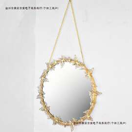 铁艺镜子欧式玄关挂花背景家居壁挂美式圆形装饰镜客厅饰墙壁包邮