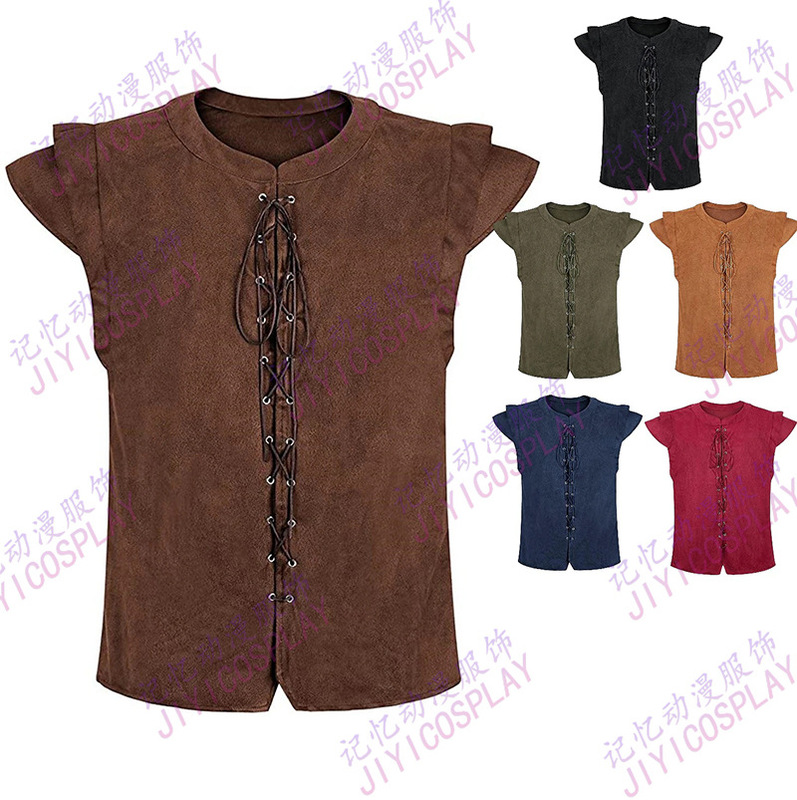 Amazon Suede T-Shirt Viking Pirate Cosplay Halloween Renaissance Deerskin Vest Vest Cosplay