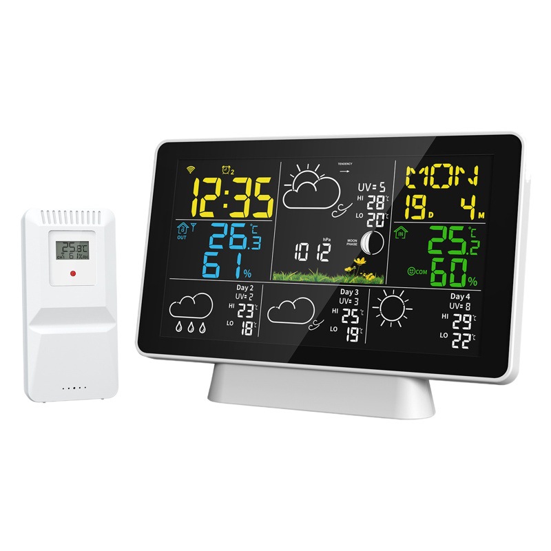 Cruz-frontera popular graffiti inteligente multi-función de temperatura y humedad reloj de alarma pantalla de color inalámbrico WIFI reloj del tiempo