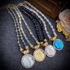 蜜南中古Vintage 復古風潮流精緻簡約琺瑯工藝摩恩臉磁石吊墜