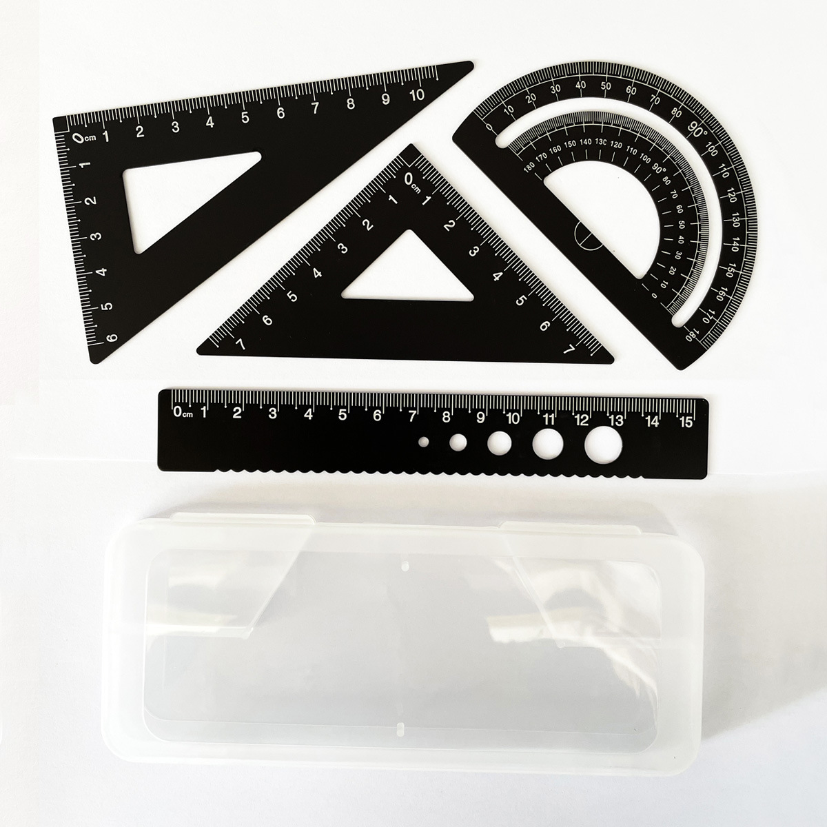 Juego de reglas metálicas, juego de cuatro reglas de aleación de aluminio, grabado láser, regla recta y regla triangular para estudiantes de primaria y secundaria, personalización de regalos