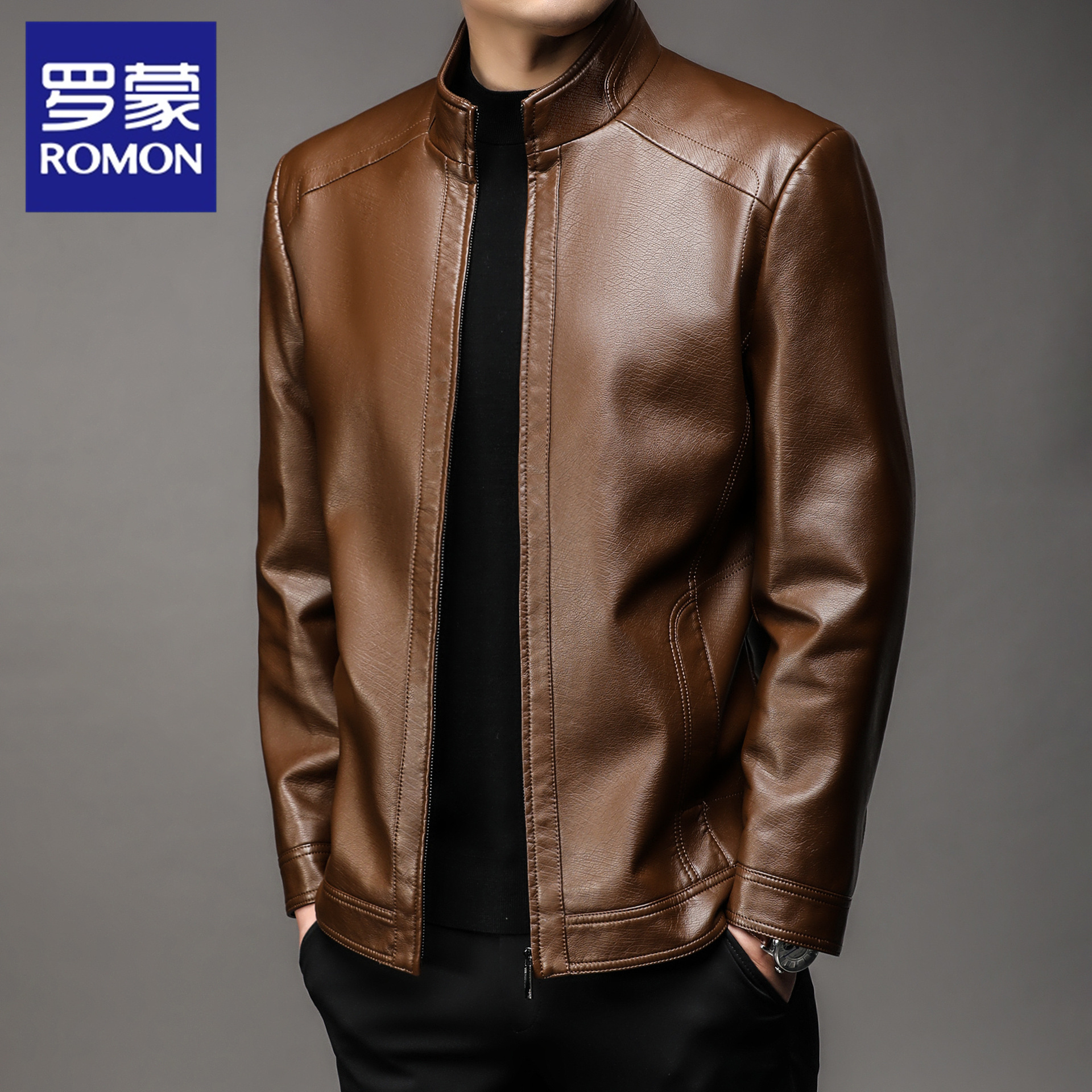 罗蒙2025新款绵羊皮衣外套男款春秋冬季爸爸真皮夹克加绒休闲上衣