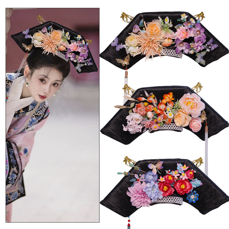 Ancient Style Adult Gege Flag Head Wig Qing Manchu Hairstyle Cute Fresh Costery Court Style Wig Headwear Ancient Style Adult Gege Flag Head Wig Qing Manchu Hairstyle Cute Fresh Costery Court Style Wig Headwear