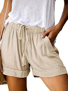 S 20421 Casual Wide Leg Elastic Waist Shorts ���e��ȶ�ѝ