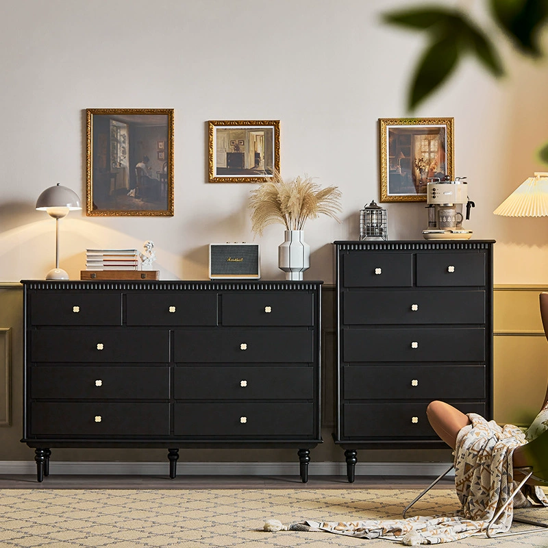 H&French шкаф с девятью ящиками из цельного дерева, черный, американский, для маленькой квартиры, гостиной, узкий шкаф для хранения, настенный шкаф для хранения в спальне