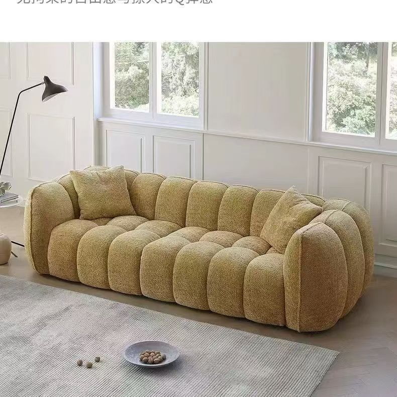 Minimalist Cream Style Pumpkin Sofa Simple Living Room French Sofa Straight Row Alpaca Velvet Home Fabric Sofa Internet Celebrity