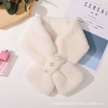 日韩仿兔毛珍珠围巾加厚秋冬款网红加绒围脖外贸珍珠毛绒女士围巾